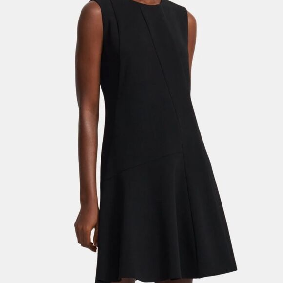 Theory WOMEN’s ASYM DRAPE ADMIRAL CREPE MINI BLACK DRESS Sz-8 - Picture 6 of 9
